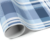 Winter Navy Weiß Schnee Eis Blau Karomuster Geschenkpapier (Rolleneckpunkt)