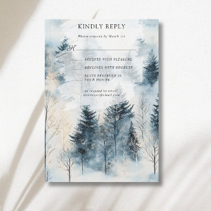 Winter Nebel Schnee Kiefer Wald Hochzeit RSVP Karte