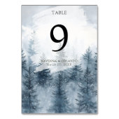 Winter-Nebel-Schnee-Kiefer-Wald-Hochzeit Tischnummer (Vorderseite)