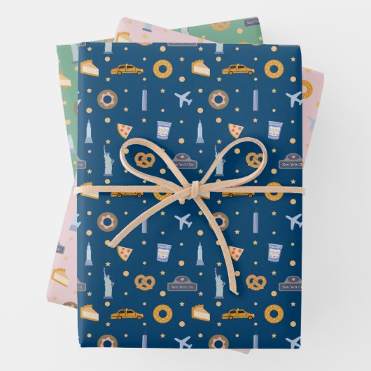 Winter New York City Muster Marine rosa grün Geschenkpapier Set (Beispiel)