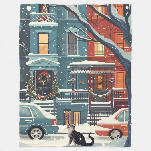 Winter New York city retro Fleecedecke (Vorderseite)