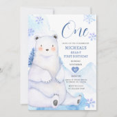 Winter Niedlich Bären Snowflake Forest Erster Gebu Einladung (Vorderseite)