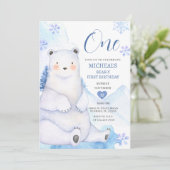 Winter Niedlich Bären Snowflake Forest Erster Gebu Einladung (Stehend Vorderseite)