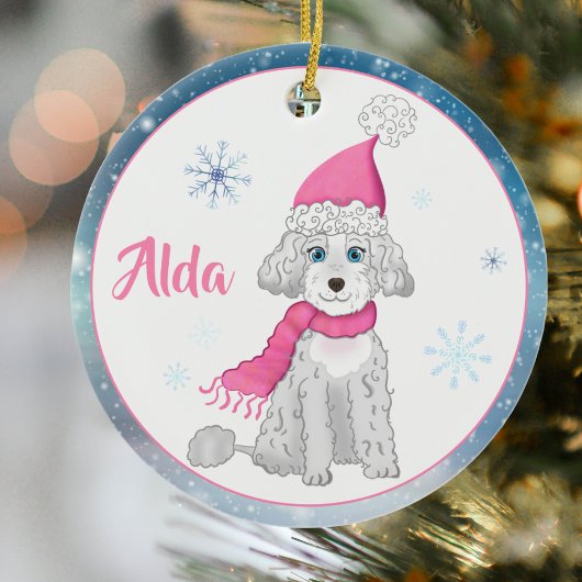 Winter Niedlich Poodle Personalisierte Weihnachtss Keramik Ornament