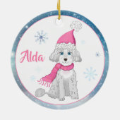 Winter Niedlich Poodle Personalisierte Weihnachtss Keramik Ornament (Hinten)