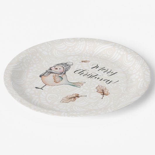 Winter Niedlich Sparrow Illustration Pappteller (Schrägansicht)