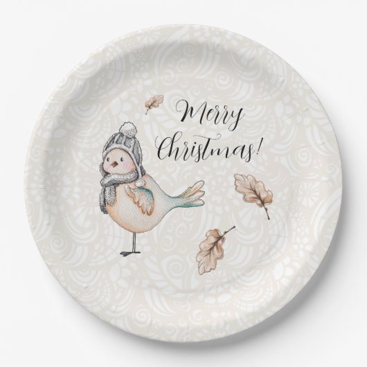 Winter Niedlich Sparrow Illustration Pappteller (Vorderseite)