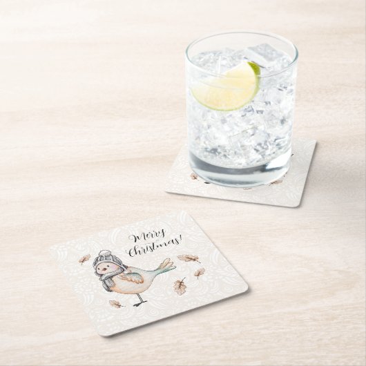 Winter Niedlich Sparrow Illustration Rechteckiger Pappuntersetzer (Vor Ort)