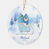 Winter Niedlicher Pinguin Blauer Schneeflocken Ber Keramik Ornament (Links)