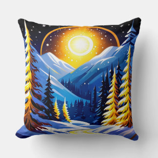 Winter Night Landscape With Snowy Mountains Kissen