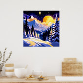 Winter Night Landscape With Snowy Mountains Poster (Küche)