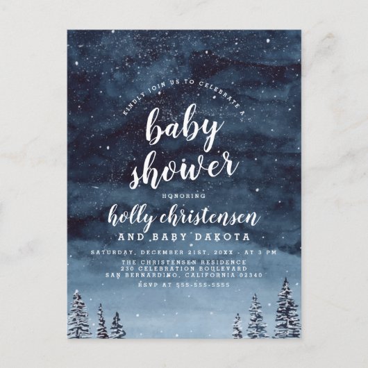 Winter Night Sky Gender Neutral Baby Dusche Einladungspostkarte (Vorderseite)
