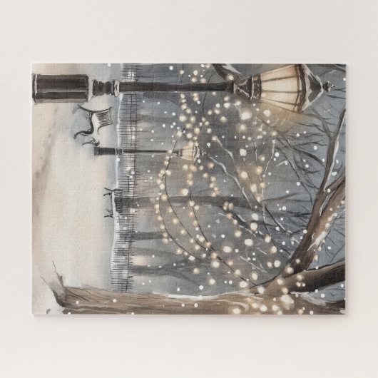 Winter Night Snow Park String Lights Puzzle (Horizontal)