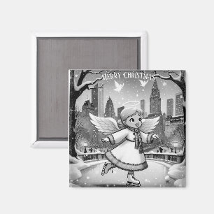 Winter NYC Engel Schlittschuhfahren Magnet