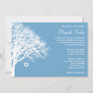 Winter Oak Tree Blue White Bat Mitzvah Einladung
