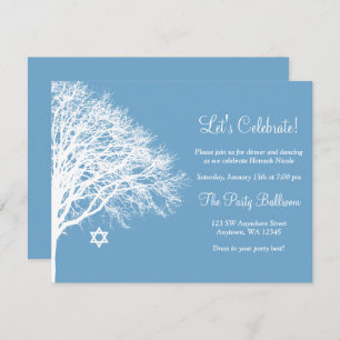 Winter Oak Tree Blue White Bat Mitzvah Empfang Einladung