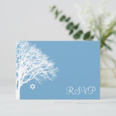 Winter Oak Tree Blue White Bat Mitzvah UAWG RSVP Karte (Stehend Vorderseite)