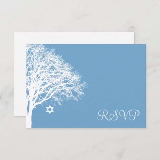 Winter Oak Tree Blue White Bat Mitzvah UAWG RSVP Karte (Vorne/Hinten)
