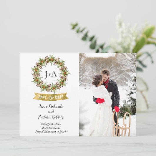 Winter- oder Weihnachts-Foto Save the Date (Stehend Vorderseite)