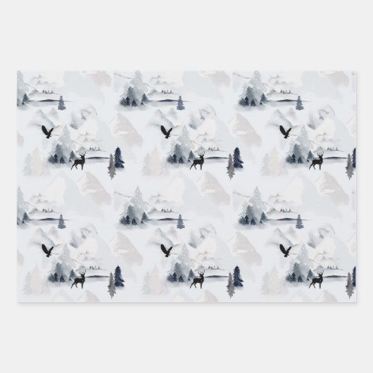Winter- oder Weihnachtsschneebaumen Hirscheleganz Geschenkpapier Set (Vorderseite)