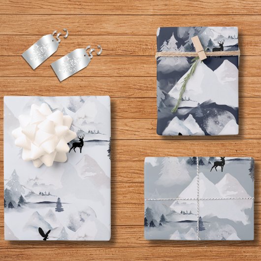 Winter- oder Weihnachtsschneebaumen Hirscheleganz Geschenkpapier Set