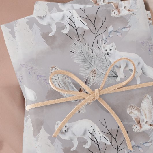 Winter- oder Weihnachtswald Fox Owl Elegant Geschenkpapier Set