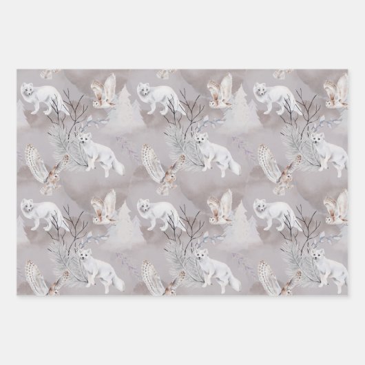 Winter- oder Weihnachtswald Fox Owl Elegant Geschenkpapier Set (Vorderseite 3)