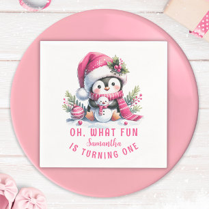 Winter Oh, was Fun Pinguin Pink Girl 1. Geburtstag Serviette