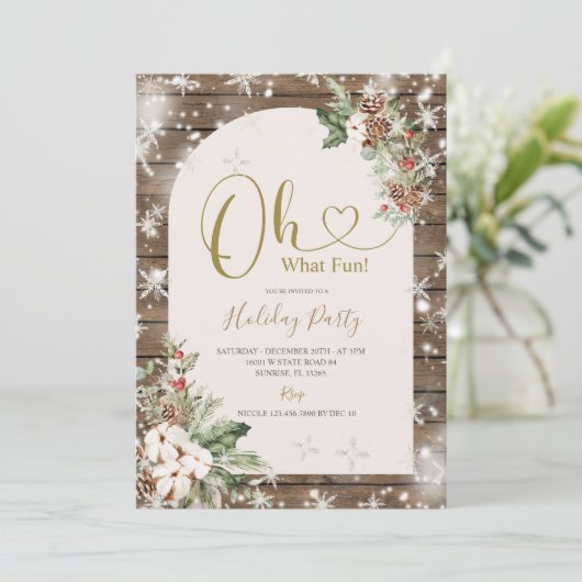 Winter Oh, was Spaß Weihnachten Blumenfest Party Einladung (Stehend Vorderseite)