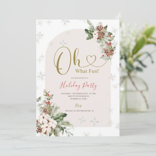 Winter Oh, was Spaß Weihnachten Blumenfest Party Einladung (Stehend Vorderseite)