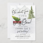 Winter Oh, was Spaß Weihnachtsbaum Erster Geburtst Einladung (Vorderseite)