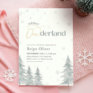 Winter Onderland Aquarell Junge Mädchen 1. Geburts Einladung