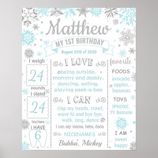 Winter Onderland Erste Geburtstagsfeier Meilenstei Poster (Vorne)