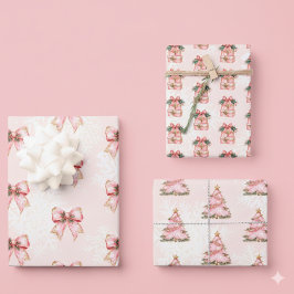 Winter Onderland Girl 1st Birthday Pink Geschenkpapier Set