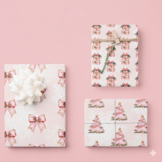 Winter Onderland Girl 1st Birthday Pink Geschenkpapier Set