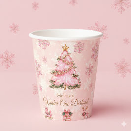 Winter Onderland Girl 1st Birthday Pink Snowflake Pappbecher