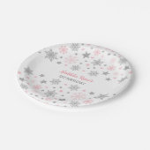 Winter Onderland rosa silberner Pappteller (Schrägansicht)