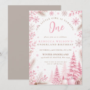 Winter Onderland Schneeflocke Eis Pink Erster Gebu Einladung