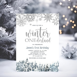 Winter Onderland Silberschneeflocken 1. Geburtstag Einladung
