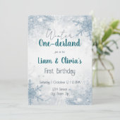 Winter ONE-derland First Birthday Invitation Einladung (Stehend Vorderseite)
