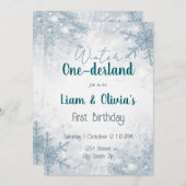 Winter ONE-derland First Birthday Invitation Einladung (Vorne/Hinten)