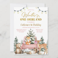 Winter ONE-derland Rosa LKW Tiere 1. Geburtstag