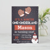 Winter One-derland (rot) Einladung (Stehend Vorderseite)