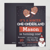 Winter One-derland (rot) Einladung (Vorne/Hinten)