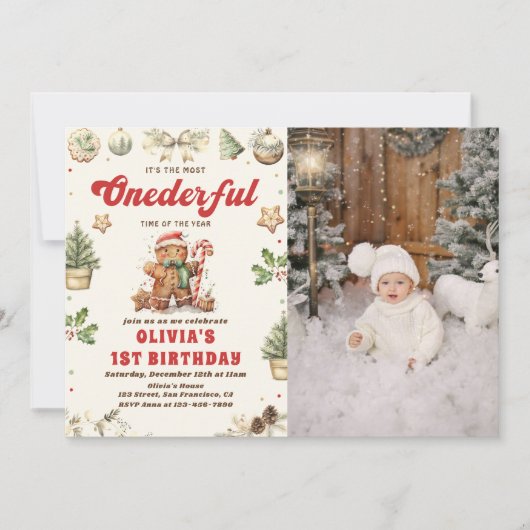 Winter Onederful Grünen Weihnachtskochen Geburtsta Einladung (Vorderseite)