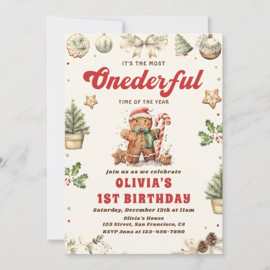 Winter Onederful Grünen Weihnachtskochen Geburtsta Einladung (Vorderseite)