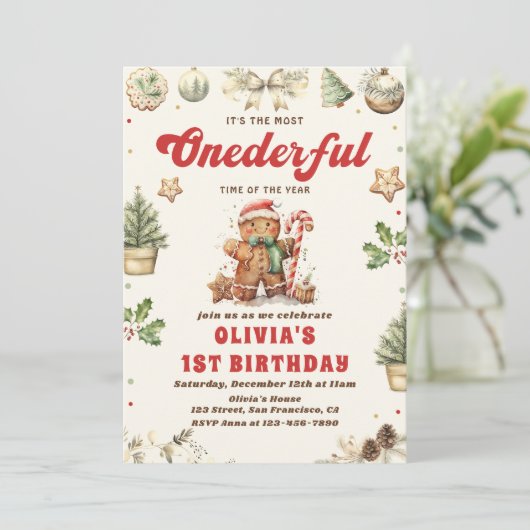 Winter Onederful Grünen Weihnachtskochen Geburtsta Einladung (Stehend Vorderseite)