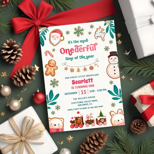 Winter Onederful Lebkuchen 1. Geburtstag Einladung