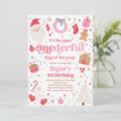 Winter ONEderful Pink Weihnachten Geburtstagsparty Einladung (Stehend Vorderseite)