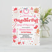 Winter ONEderful Pink Weihnachten Geburtstagsparty Einladung (Stehend Vorderseite)